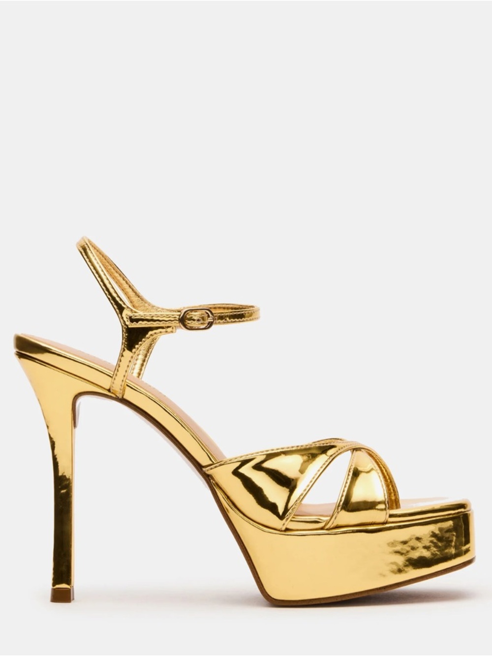 Steve Madden Gold Metallic Platform Sandals with Ankle Strap - Picture 2 of 13